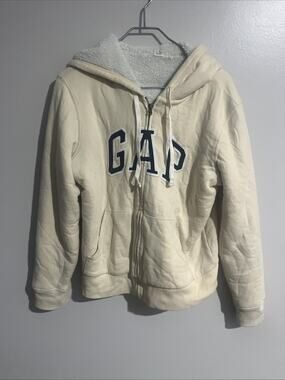 Gap Patch logo Ladies Cream White Fleeced Zip Up Hoodie Medium Y2K Style